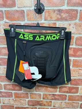 ASS ARMOR Protective Padded Compression Shorts in Black & Neon Green sz L